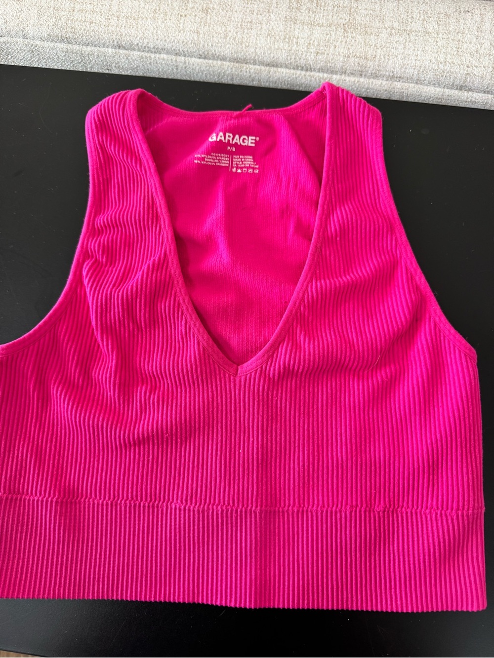 Garage Hot Pink Ribbed V-Neck Crop Tank